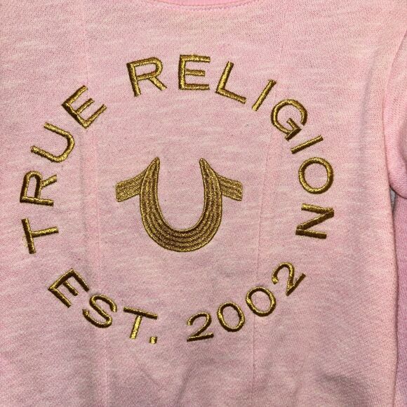True Religion Embossed Girls Pink Sweater Sz 5 Rugged Hem Layer Pullover Comfort - Picture 2 of 6